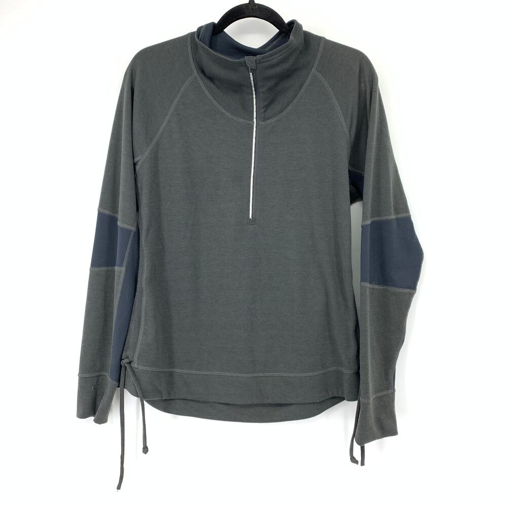 Lucy Pullover Sweatshirt Womens L Mock Neck Long Sleeve Tie Sides Gray 1/4 Zip